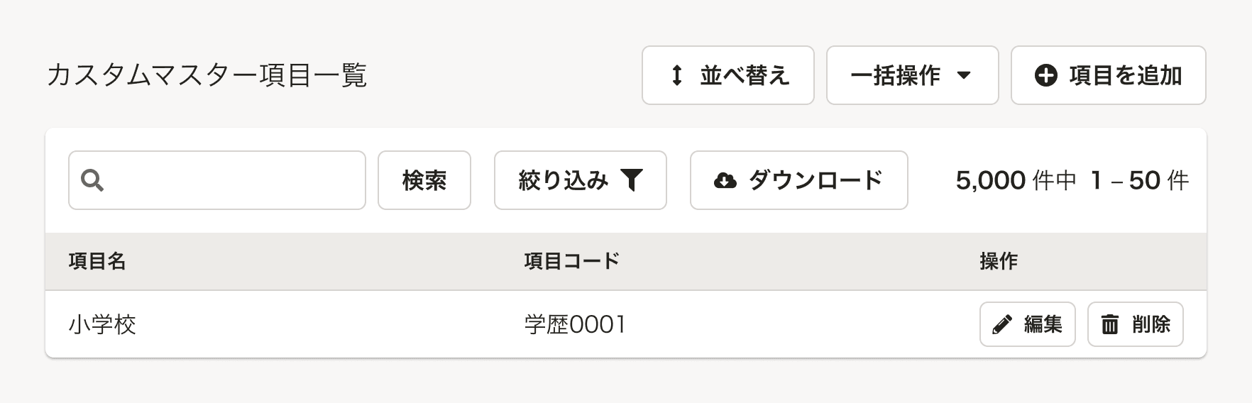 スクリーンショット: 1ページ以内の「よくあるテーブル」の例