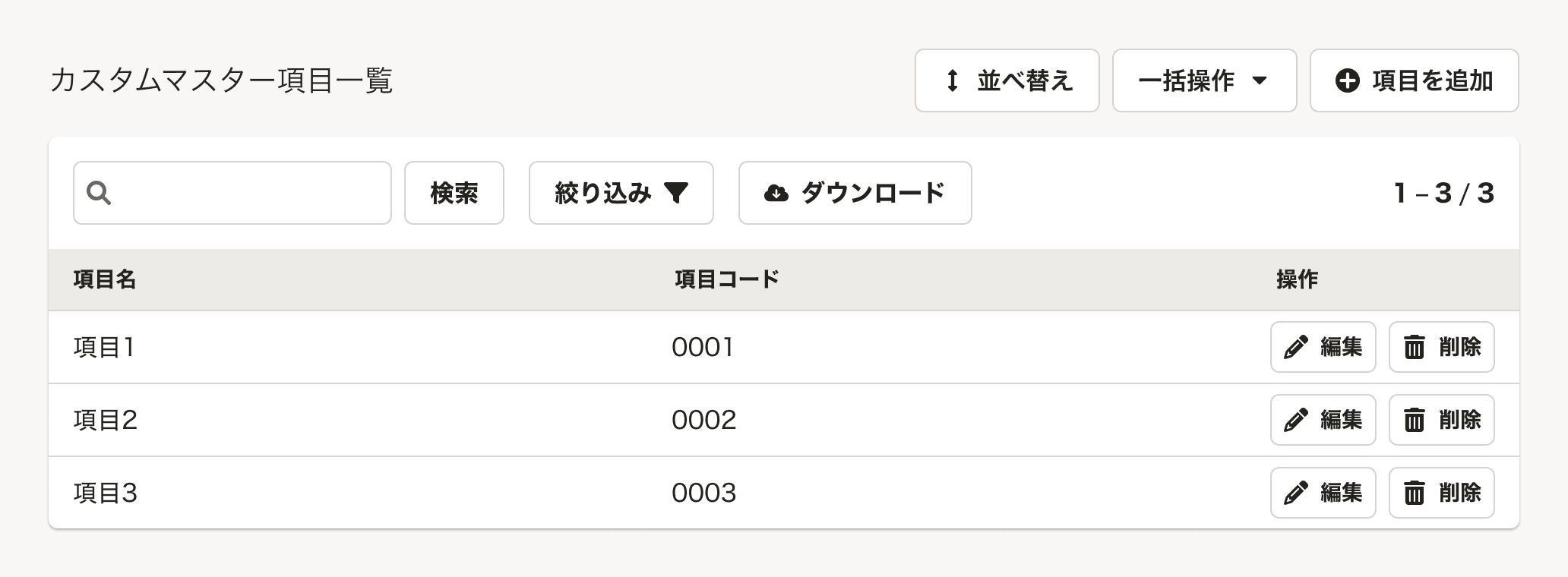 スクリーンショット: 1ページ以内の「よくあるテーブル」の例