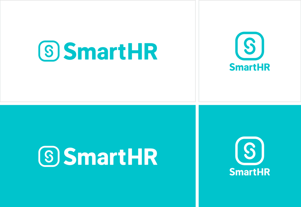 白背景・SmartHR Blue背景での横組、縦組のロゴがそれぞれ並んでいる